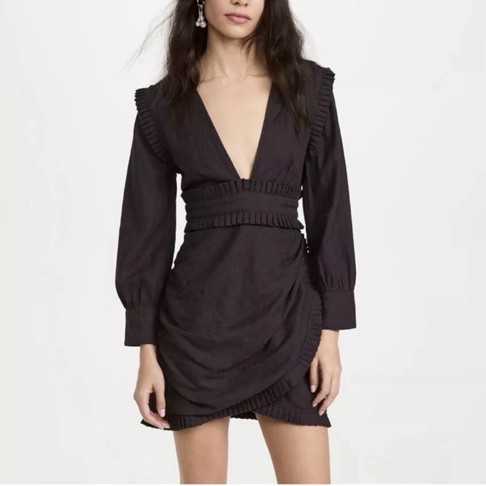 Cleobella Black Mini Dress with Pleated Trim